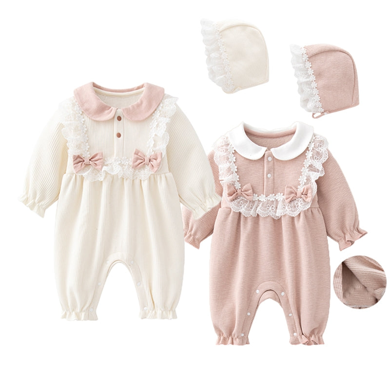 Newborn Baby Girls Clothes Long Sleeve Jumpsuit Rompers + Hats