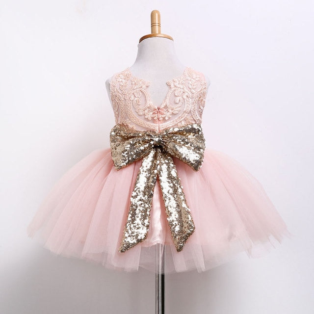 Toddler Baby Kid Girls Dress Princess Lace Bow Sequins Wedding Party Birthday Dresses