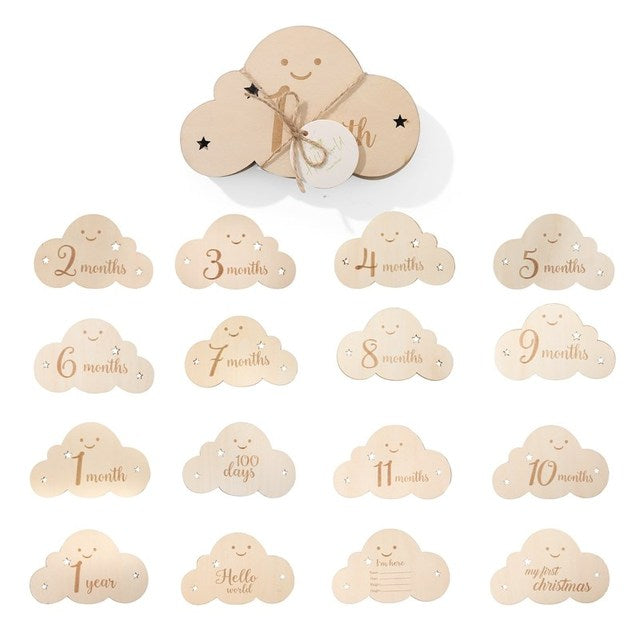 8pcs/set Wooden Baby Milestone Cards Cute Cloud Shape Memorial Monthly Baby Newborn Photo Accessories