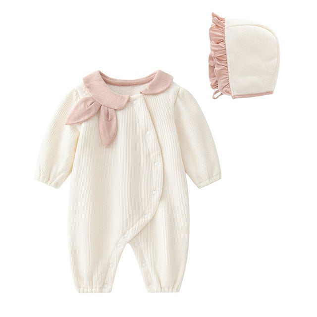 Newborn Baby Girls Clothes Thicken Fleece Warm Rabbit Jumpsuit Set Girls Rompers + Hats