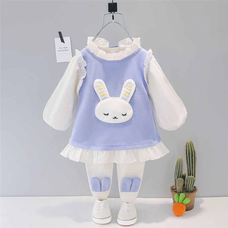 Conjuntos de ropa para bebés, camiseta de encaje de conejo, pantalones, ropa para niños, dibujos animados, informal para niños pequeños