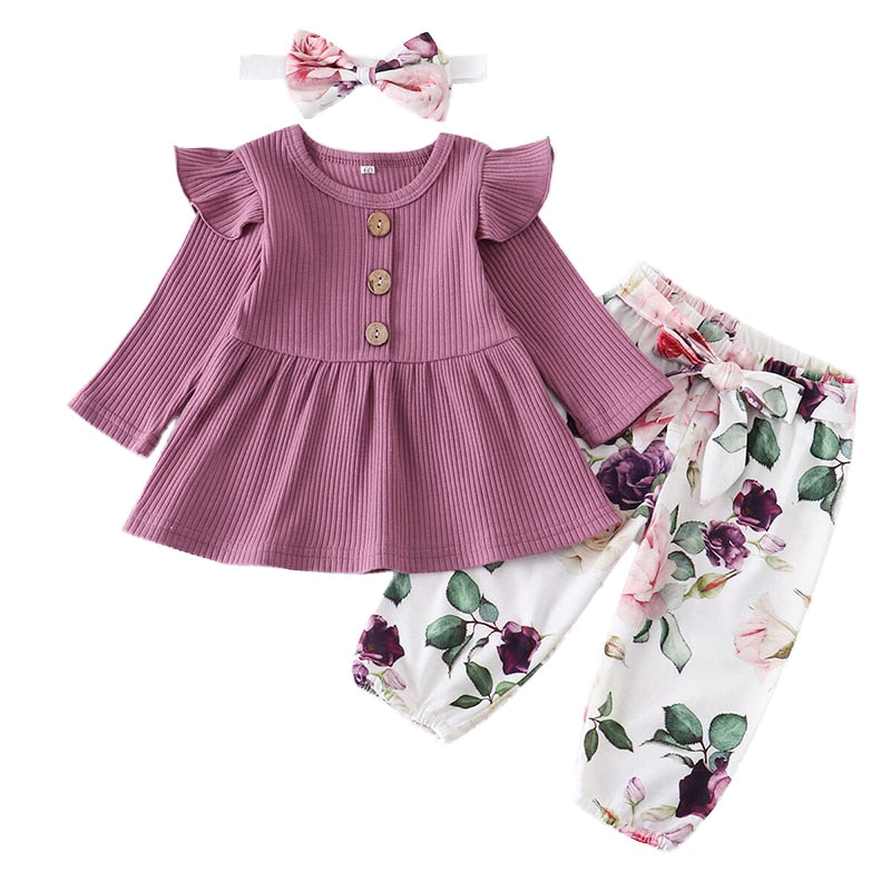 Newborn Baby Girl Clothes Set Floral Print Pants Headband 3Pcs