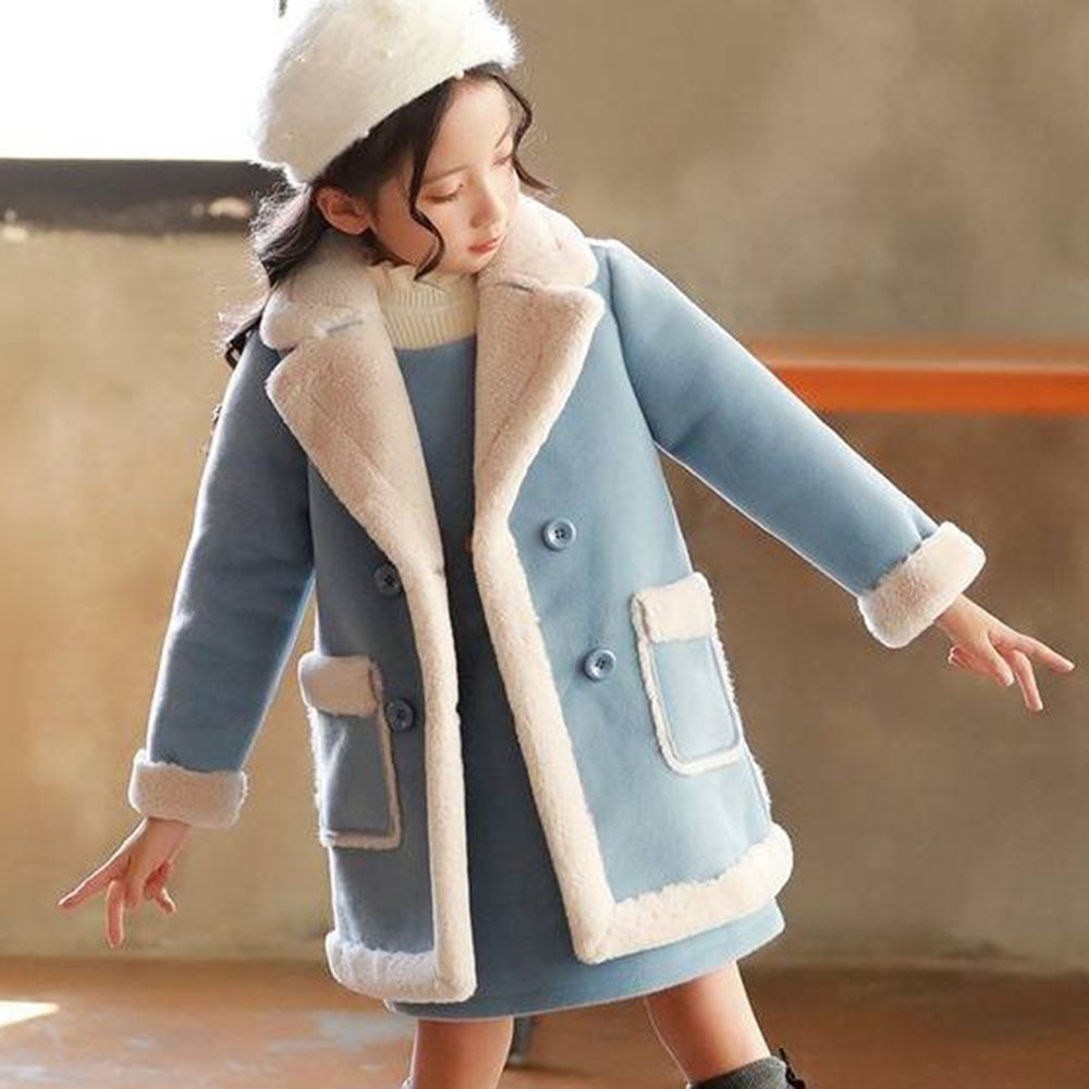 Winter Woolen Jacket For Girl Plus Velvet Thickening Keep Warm Fashion Coat Casual Parkas