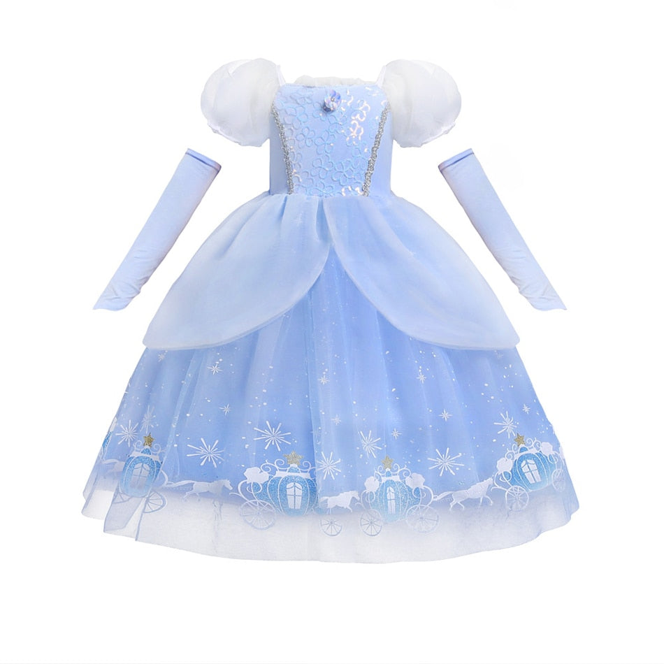 Cinderella Princess Cosplay Dress for Girl Kids Ball Gown Sequin Carnival TUTU Clothing for Birthday Gift