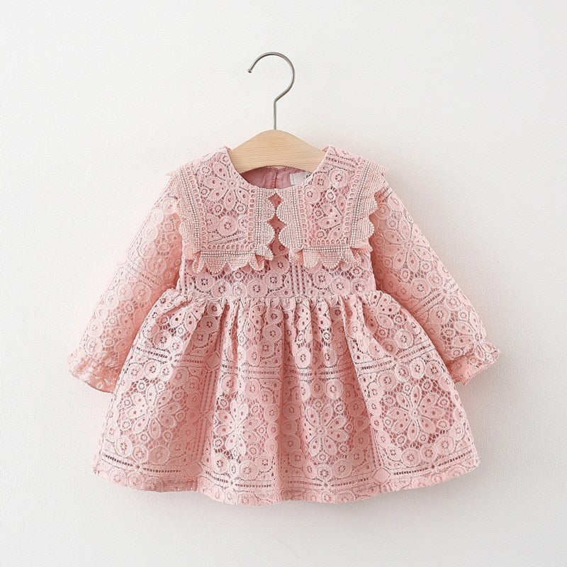 Newborn Baby Girls Clothes Long Sleeve Lace Dress for 1st Birthday Princess Party