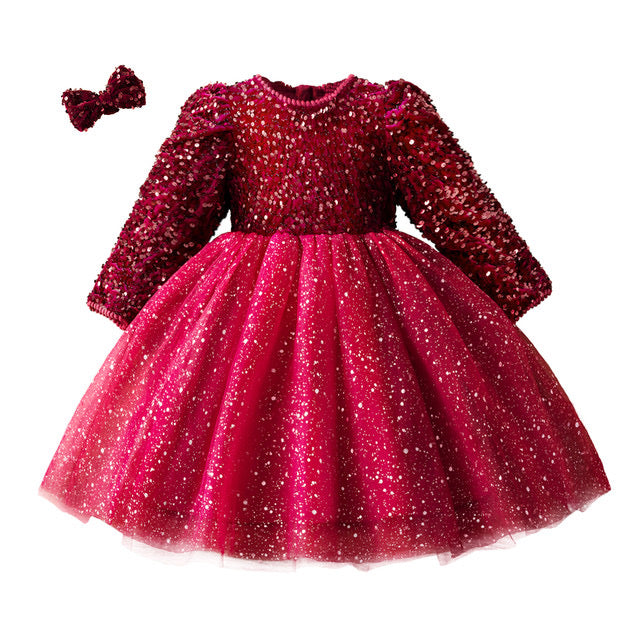 Girls Princess Party Dresses for 3-8 Yrs Winter Clothing Birthday Wedding Gown