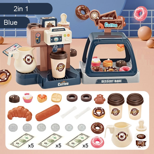 Kids Coffee Machine Toy Set Kitchen Toys Simulation Food Bread Coffee Cake Play Shopping Cash Register