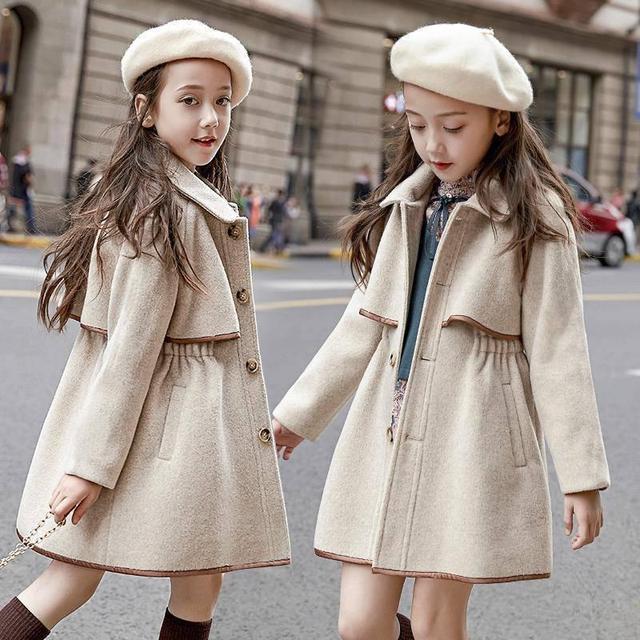 Kids Autumn Winter Jacket Girls Woolen Coat Thick Cotton Outwear Girl Toddler Children Long Overcoat