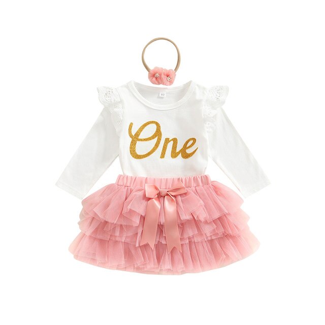 1st Birthday Newborn Infant Baby Girls Clothes Set Princess One Letter 3 Pieces