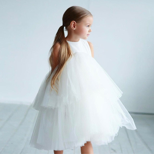 Birthday Dresses Girls Tulle Layered Puffy Knee-length Dress Toddler Kids Wedding Party Dress