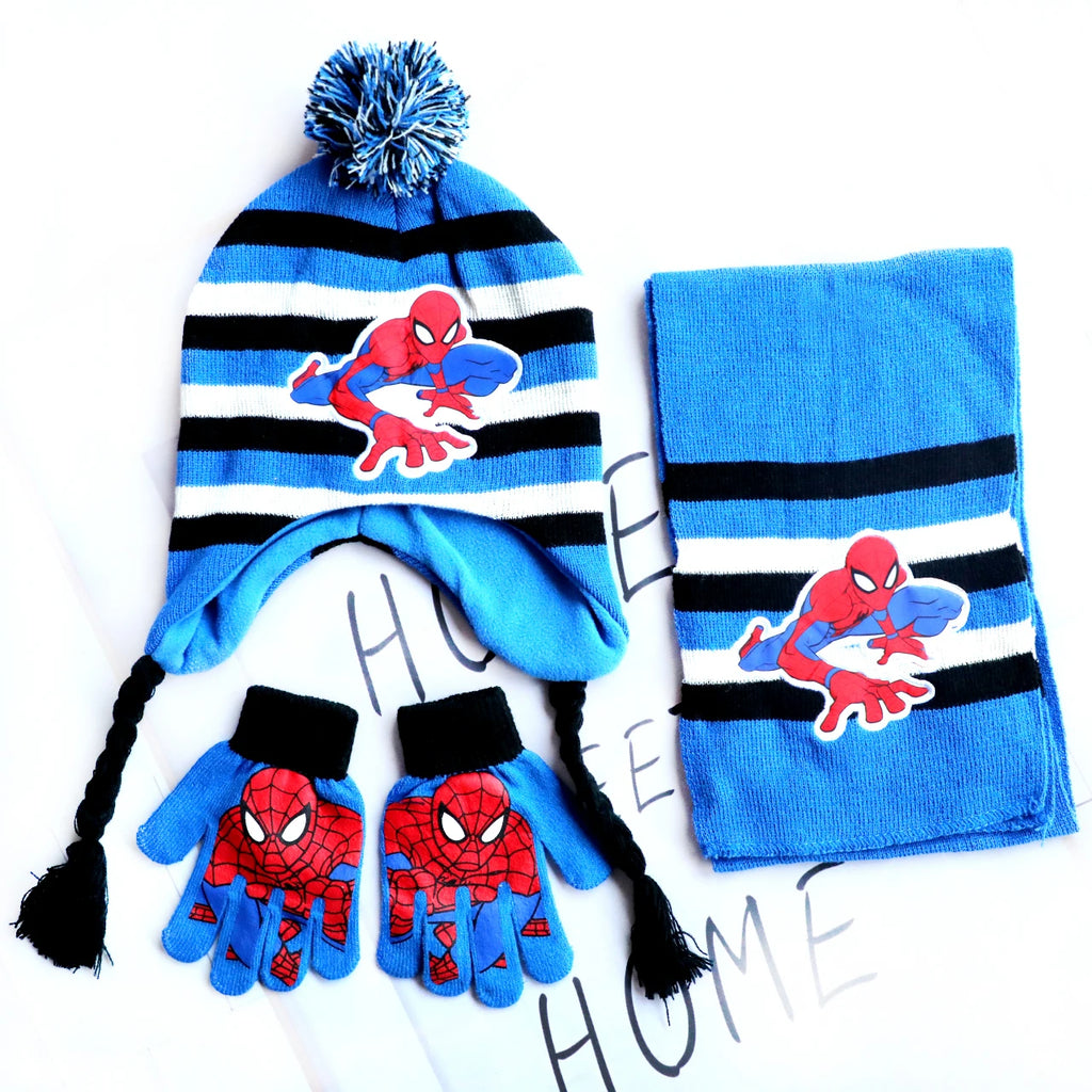 Autumn Winter Children Baby Boy SpiderMan Cartoon Scarf Hat Glove Warm knitted