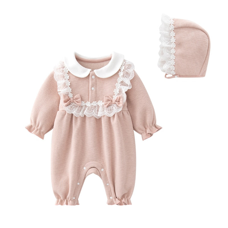 Newborn Baby Girls Clothes Thicken Fleece Warm Rabbit Jumpsuit Set Girls Rompers + Hats