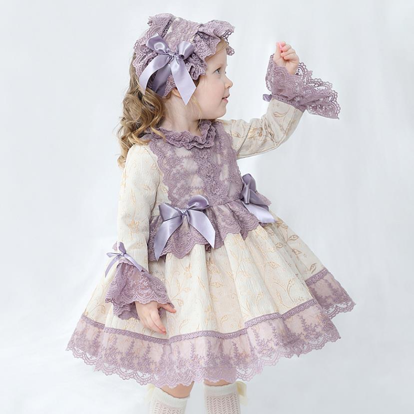 Baby Girl Autumn Spring Long Sleeve Purple Palace Turkish Vintage Princess Ball Gown Dresses For Girls Birthday Chritmas