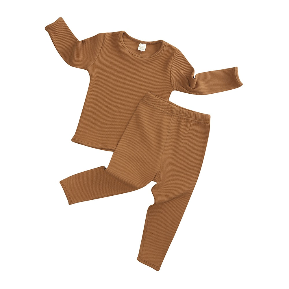 Custom Toddler Kids Ribbed Knitting Pajamas Solid Cotton Winter Lounge –  nisanurbutikltd