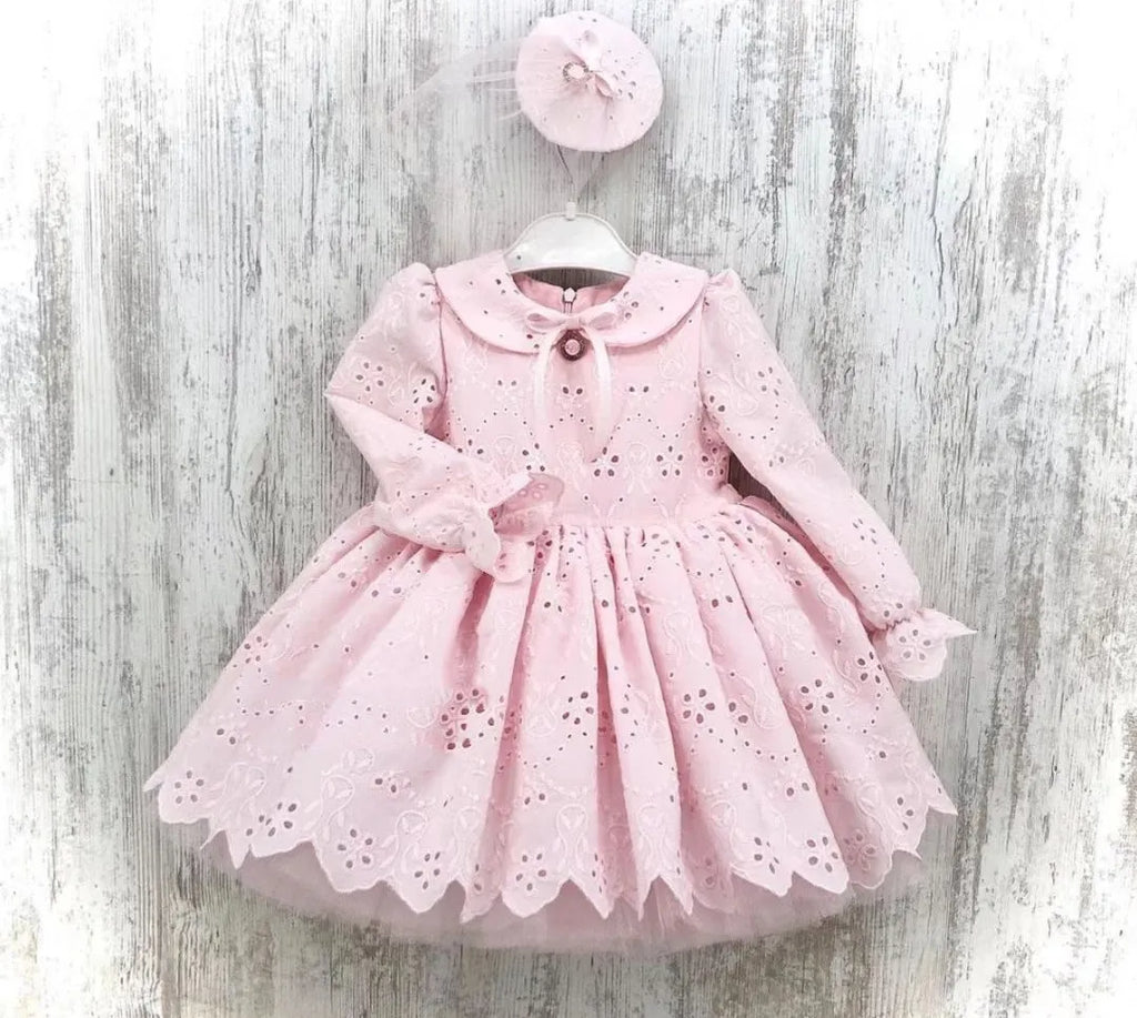 Baby Girl Winter Pink Cotton Hollow Vintage Turkish Princess Ball Gown Dress