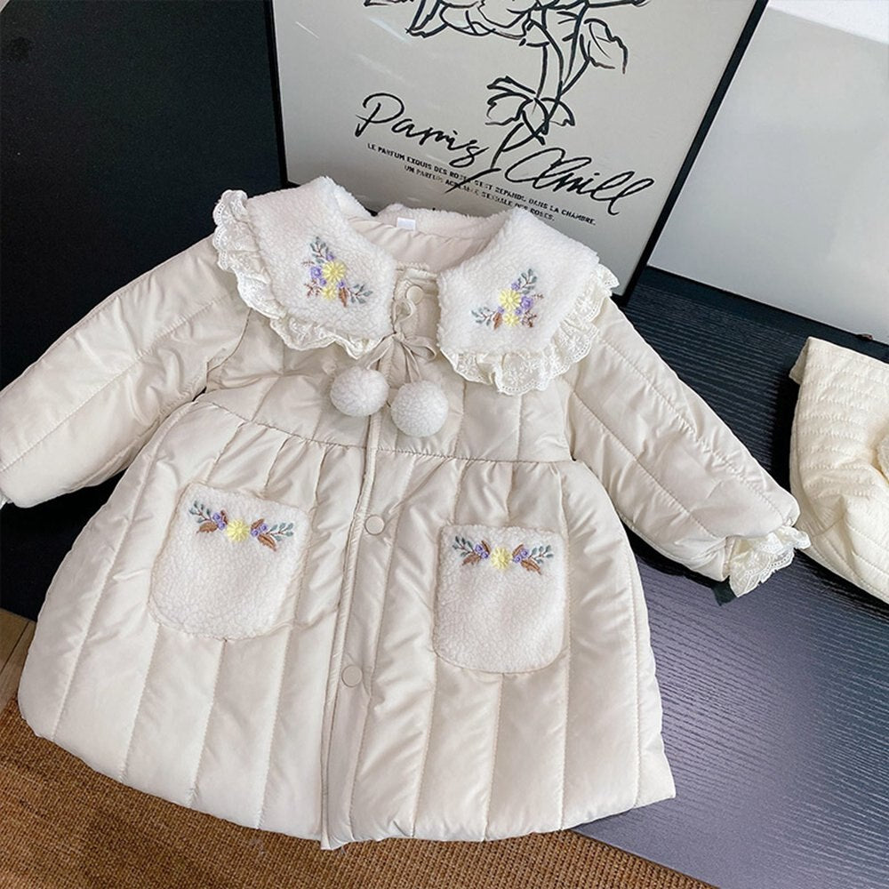 Girls Kids Princess Velvet Parkas Coat Winter Jacket Children Embroidery Baby Thicken Cardigan Outwear Coats