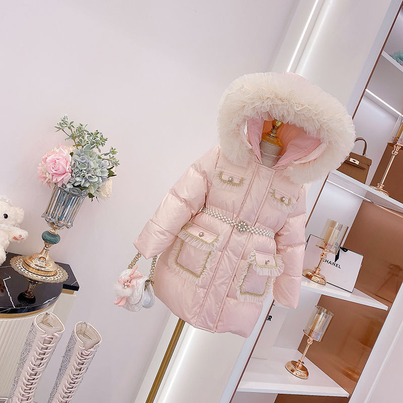 Korean Autumn Winter Girl Parkas Waterproof Shiny Warm Long Girl Outerwear Coat 5-14 Years Kids Girl Jacket