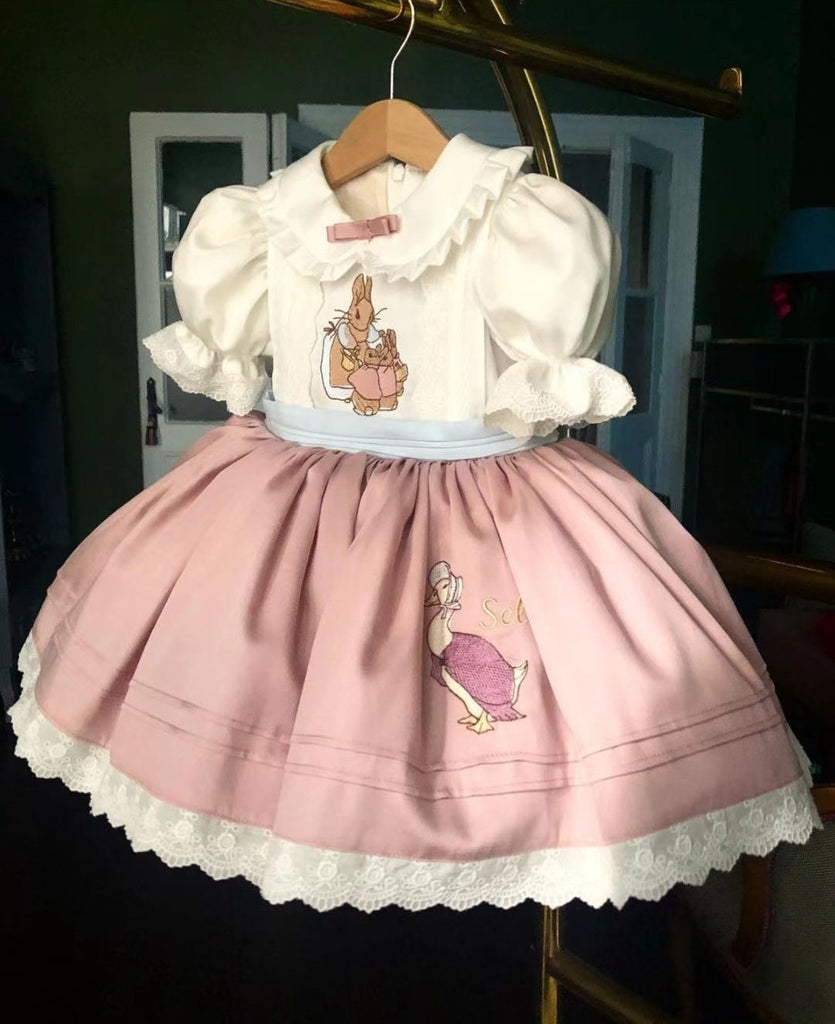 Baby Girl Pink Rabbit Turkish Vintage Lolita Princess Gown Dress for Birthday