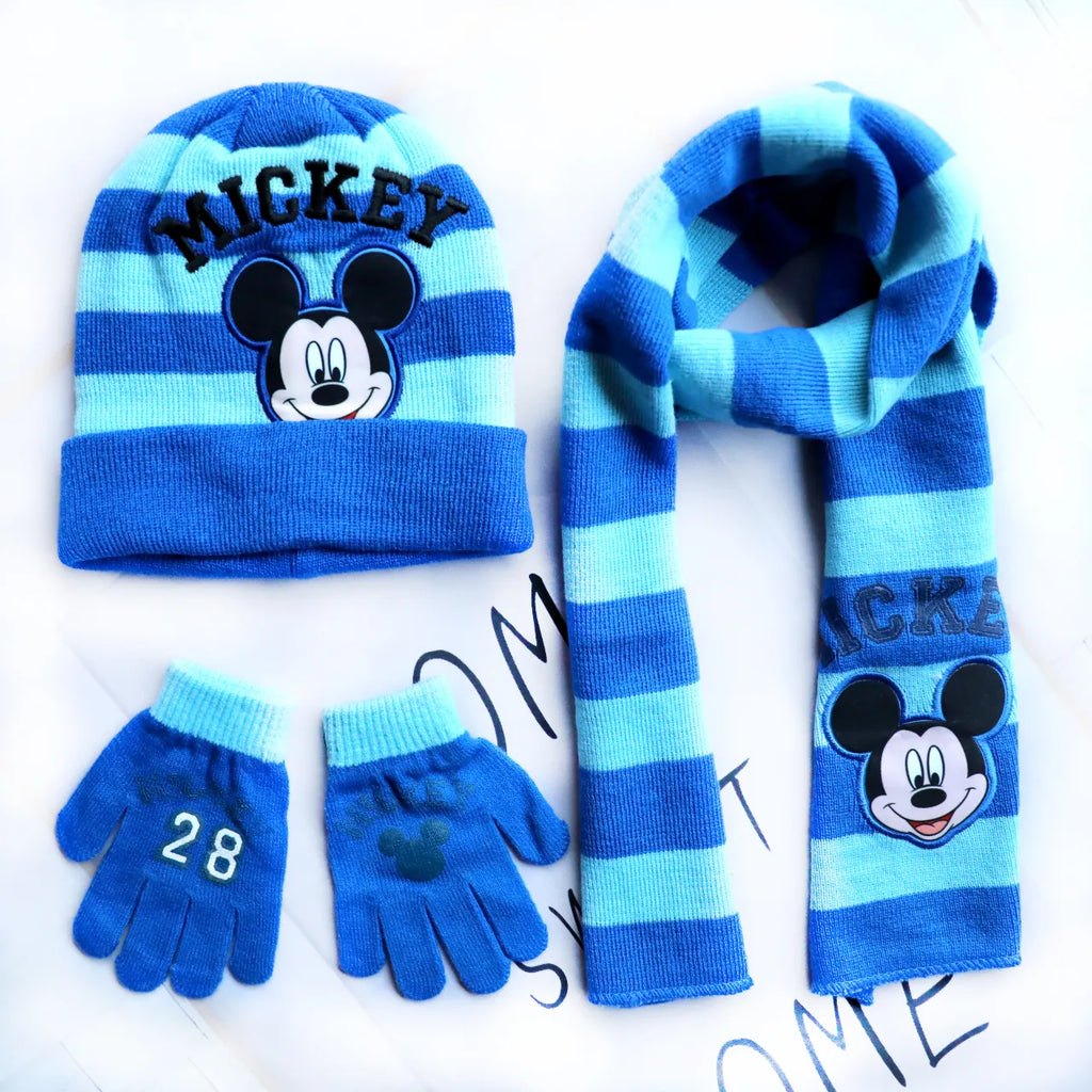Autumn Winter Children Mickey Cartoon Scarf Hat Glove Three-piece Warm Boy