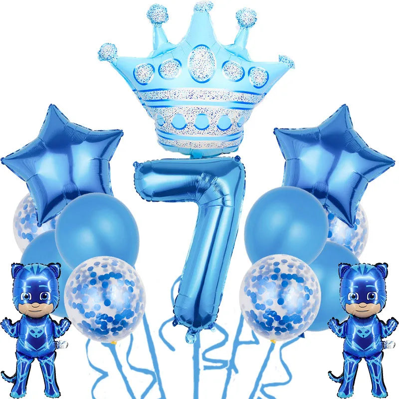 14pcs PJ Masks Catboy Party Birthday Decorations Cartoon Aluminium Number Balloons Set