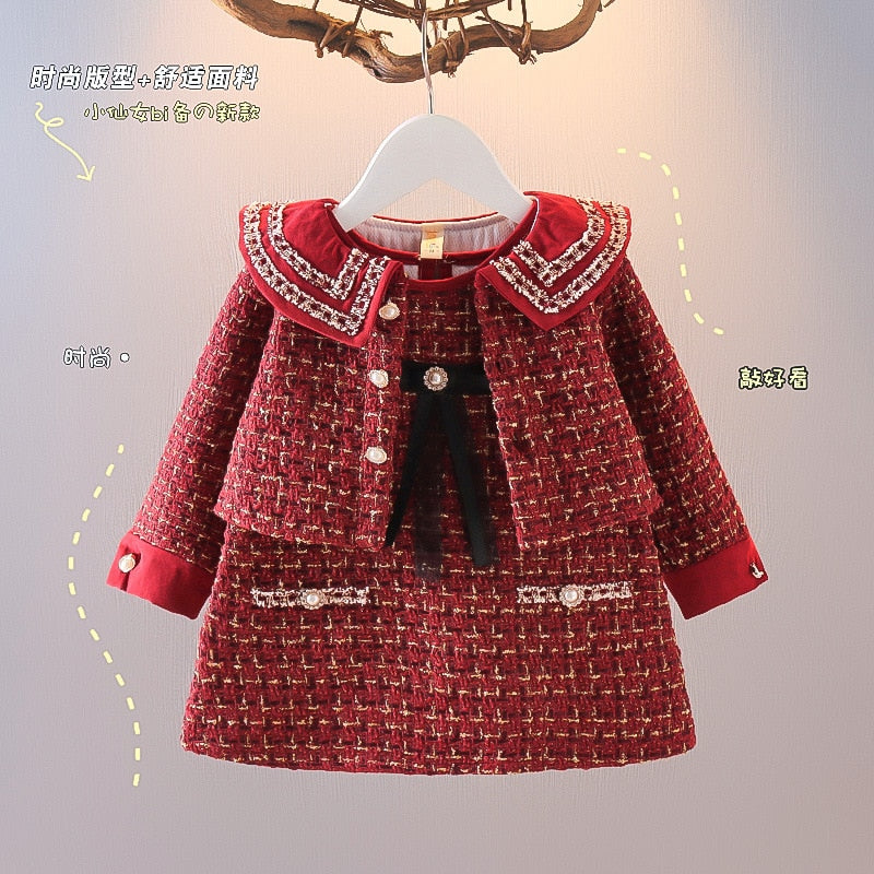 Girls Suit Dress Autumn Winter Clothes Thickened Children Baby Girls Jacket Coat Vest Dress Little Girls Spring Dress