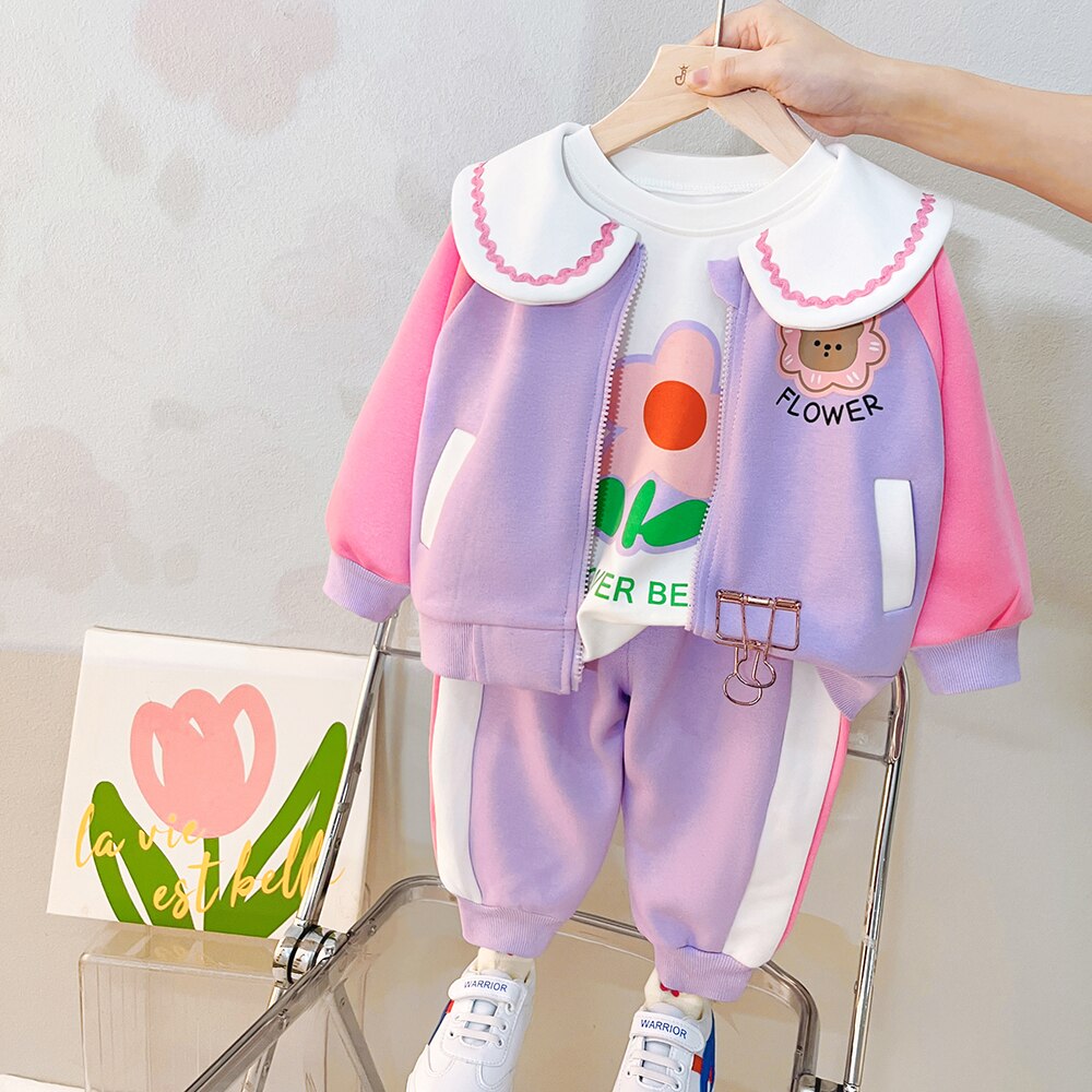 Conjuntos de ropa para niñas bebés Abrigos de primavera para niños Camiseta floral Pantalones Trajes de 3 piezas 