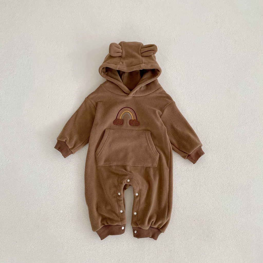 Nouveau bébé vêtements ours oreille bébé garçons barboteuses doublure en fourrure bébé filles