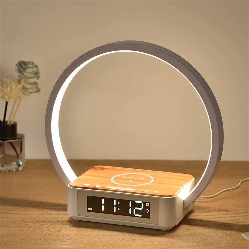 Wireless Charging Bedside Lamp Led Desk Lamp With Alarm Clock Table Lamp