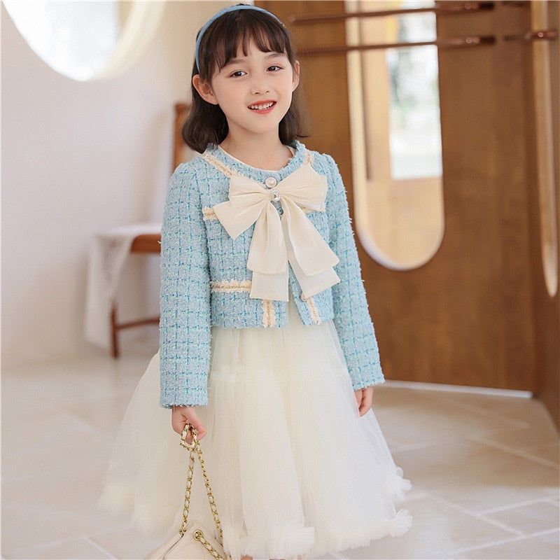 Luxury Kids Girls Princess 2pcs Clothes Sets Spring Autumn Children Fashion Blazer Coat+Skirt Vintage Outfits Suit