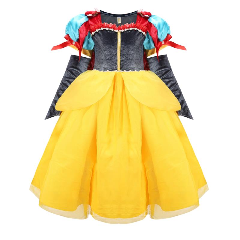 Snow White Luxury Beading Velvet Mesh Princess Dress for Girls Halloween Cosplay Costume with Cloak Kids Party Ball Gown