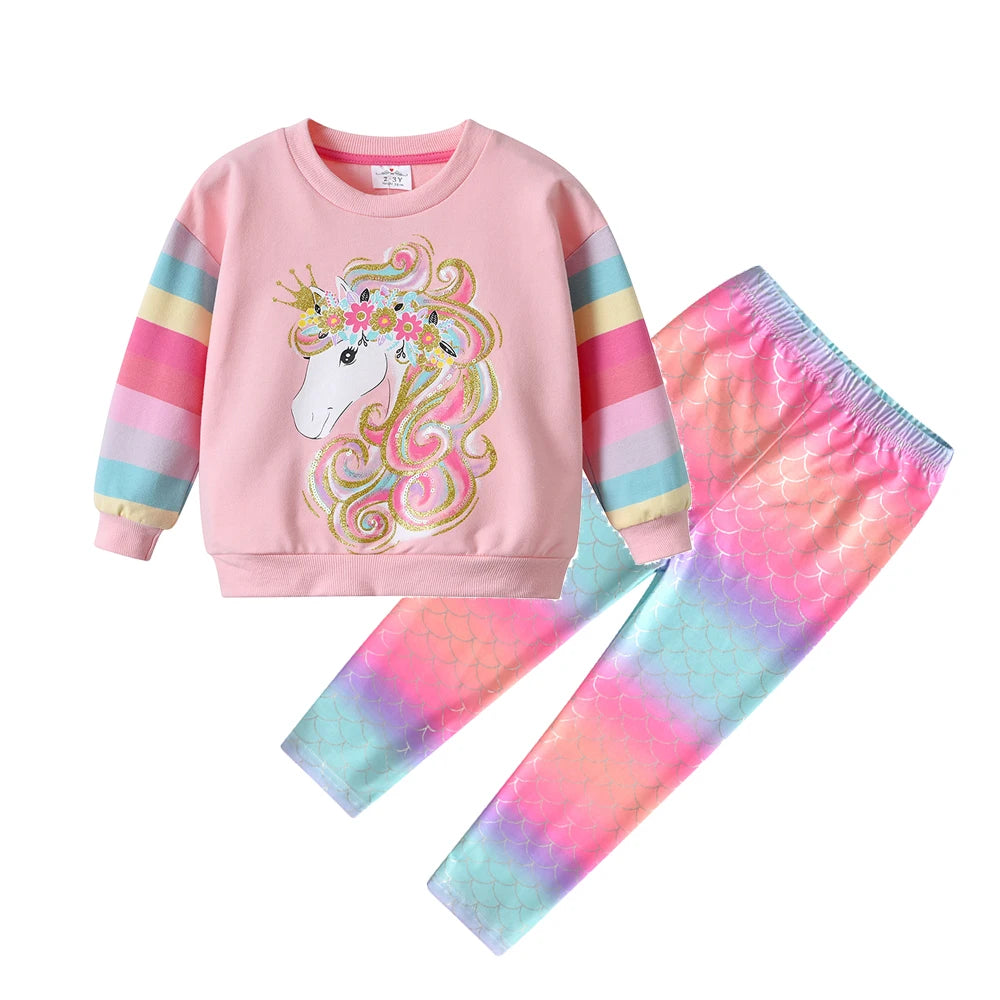 2pcs Children Clothing Set Girls Tops & Trousers Cartoon Unicorn Kids Sweatshirt