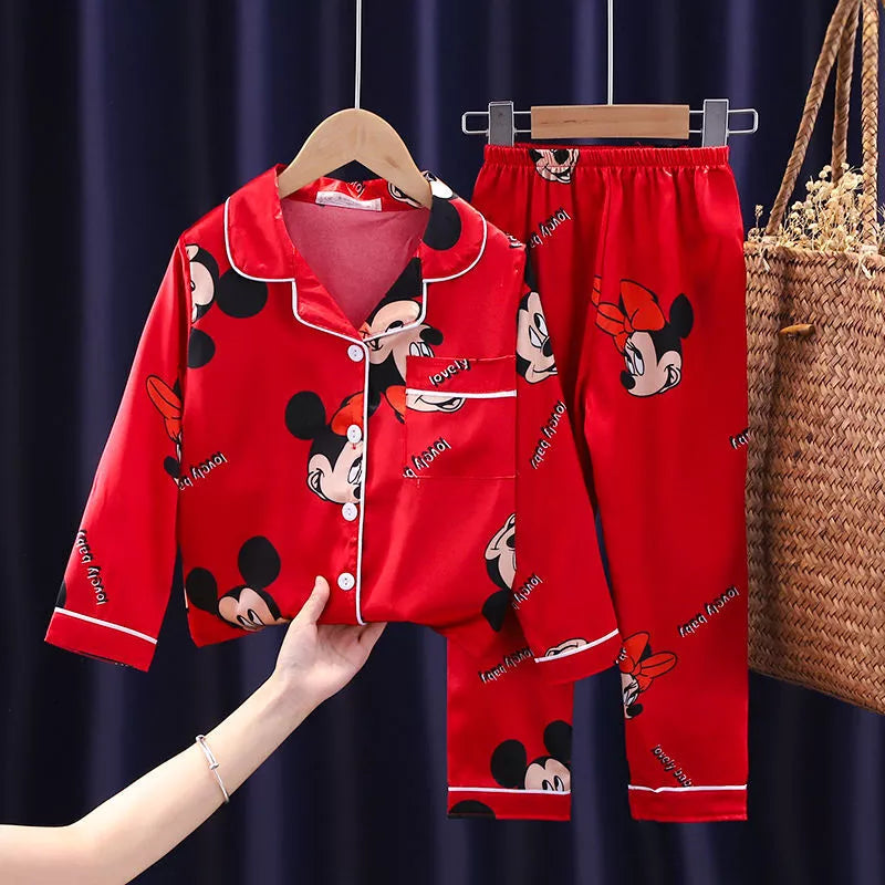 2023 Disney Mickey Mouse Children's Pajamas Set Ice Silk Thin Girls Boys