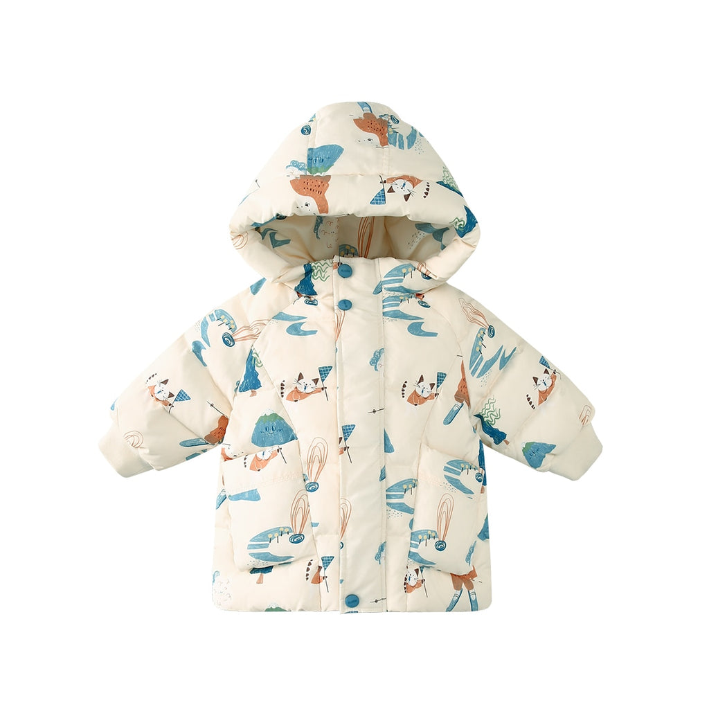 Baby's Down Jacket Winter New Boys and Girls Cute Cartoon Print Down Warm Hooded Anti-chill Coat Kids Fashion
