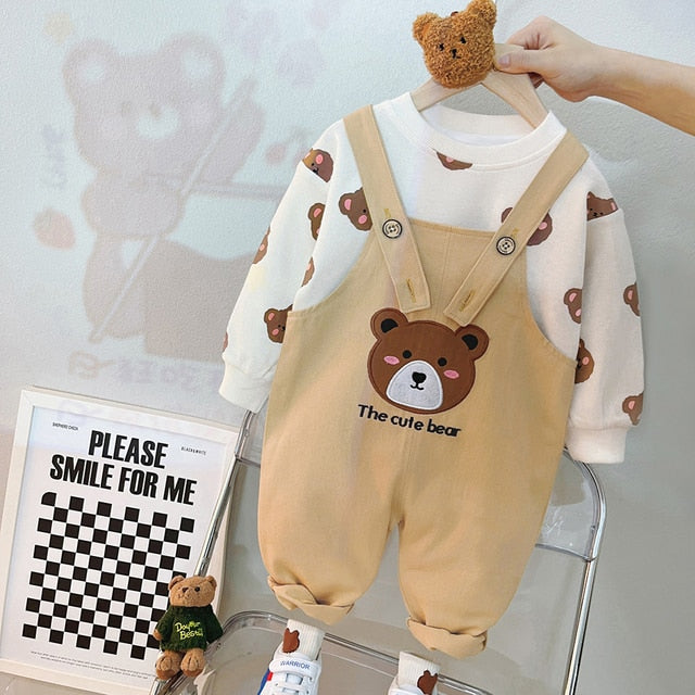 Ensembles de vêtements pour enfants pour bébés garçons filles t-shirt salopette bébé ours mignon 