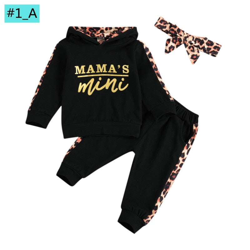 Nouveau-né bébé fille vêtements 3 pièces ensembles léopard lettre sweat à capuche pantalon survêtement ensemble 