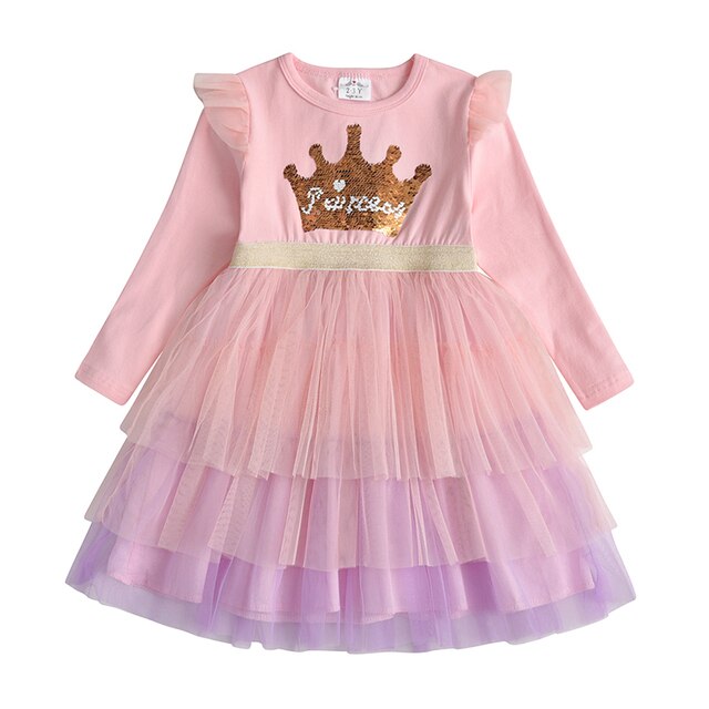 Kids Princess Dress for Girl Children Tutu Mesh Reversible Sequins Clothing